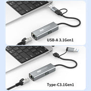 Adattatore di rete Ethernet cablata Gigabit USB-C / Type-C e USB3.0 a RJ45 5G, USB-C / Type-C and USB3.0 to RJ45 Adapter