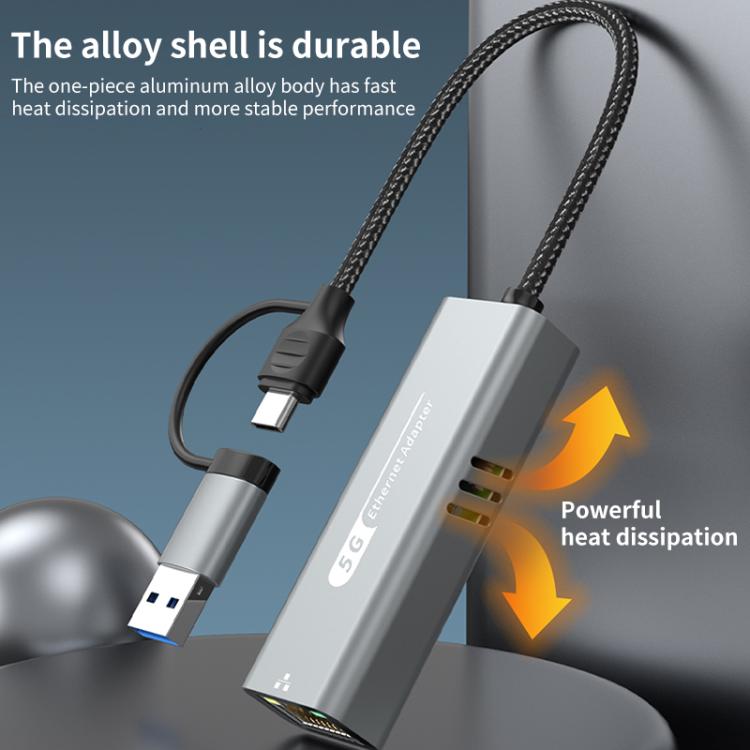 Adattatore Ethernet Gigabit USB-C e USB 3.0 a RJ45 5G