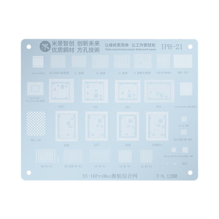 Mijing IPH-21 Baseband / Hard Disk / WiFi / NFC / Code Chip BGA Reballing Stencil for iPhone XS-16 Series, Mijing IPH-21