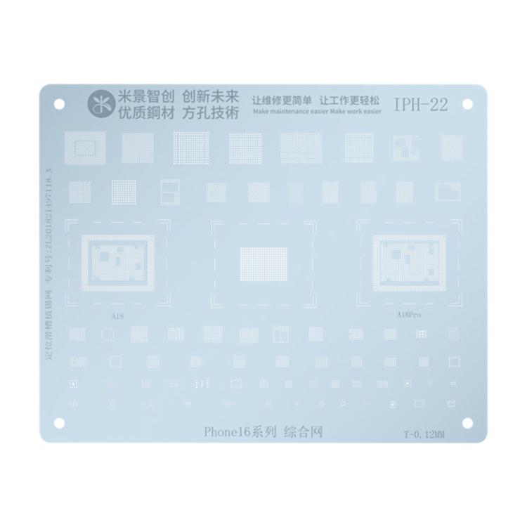 Mijing IPH-22 0.12mm CPU Comprehensive BGA Reballing Stencil for iPhone 16 Series, Mijing IPH-22