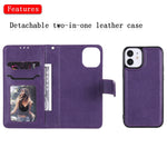 Custodia portafoglio in pelle PU staccabile per iPhone 12