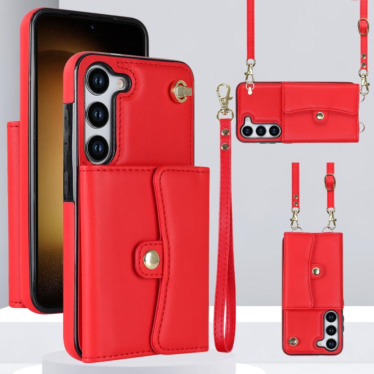 Custodia per telefono con slot per schede RFID e cordino lungo, For Samsung Galaxy S24 5G