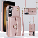 Custodia per telefono con slot per schede RFID e cordino lungo, For Samsung Galaxy S25+ 5G, For Samsung Galaxy S25 Ultra 5G, For Samsung Galaxy S24 Ultra 5G, For Samsung Galaxy S24+ 5G