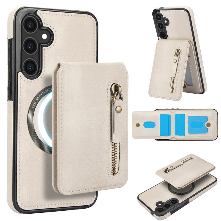 Custodia per telefono con cerniera e MagSafe in pelle divisa, For Samsung Galaxy S25 5G, For Samsung Galaxy S25+ 5G, For Samsung Galaxy S25 Ultra 5G