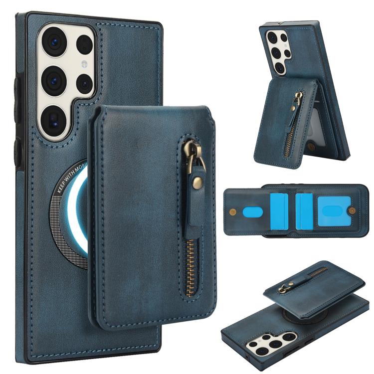 Custodia per telefono con cerniera e MagSafe in pelle divisa, For Samsung Galaxy S24 5G, For Samsung Galaxy S23 FE 5G, For Samsung Galaxy S23 Ultra 5G