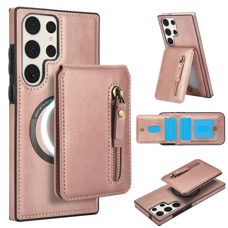 Custodia per telefono con cerniera e MagSafe in pelle divisa, For Samsung Galaxy S24 5G, For Samsung Galaxy S23 FE 5G, For Samsung Galaxy S23 Ultra 5G