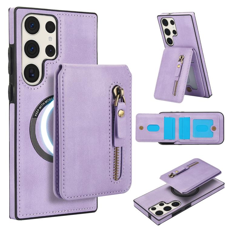 Custodia per telefono con cerniera e MagSafe in pelle divisa, For Samsung Galaxy S24 5G, For Samsung Galaxy S23 FE 5G, For Samsung Galaxy S23 Ultra 5G