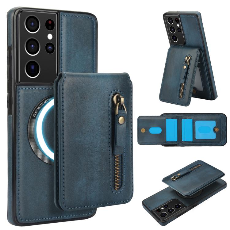 Custodia per telefono con cerniera e MagSafe in pelle divisa, For Samsung Galaxy S21 5G, For Samsung Galaxy S21+ 5G, For Samsung Galaxy S21 Ultra 5G