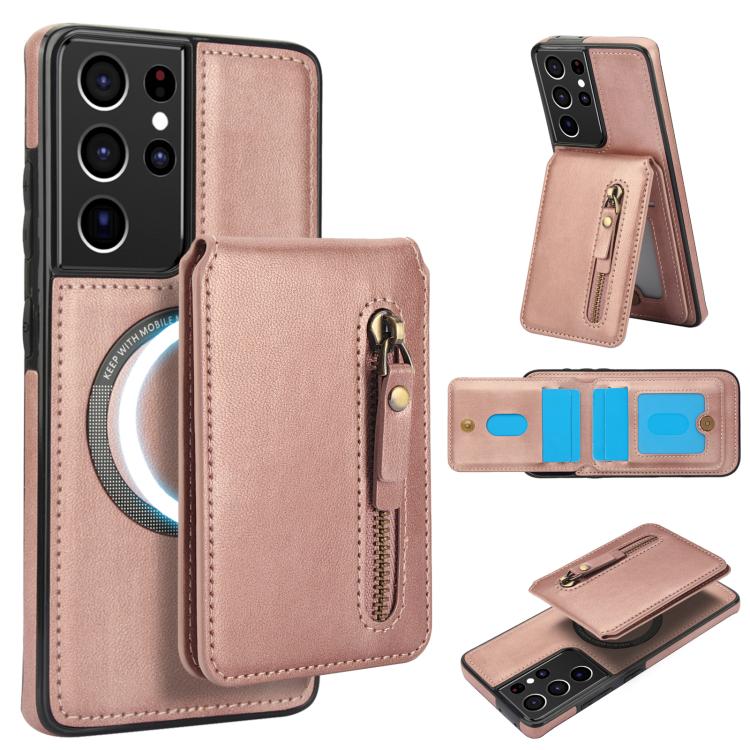Custodia per telefono con cerniera e MagSafe in pelle divisa, For Samsung Galaxy S21 5G, For Samsung Galaxy S21+ 5G, For Samsung Galaxy S21 Ultra 5G