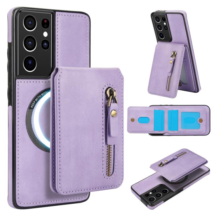 Custodia per telefono con cerniera e MagSafe in pelle divisa, For Samsung Galaxy S21 5G, For Samsung Galaxy S21+ 5G, For Samsung Galaxy S21 Ultra 5G