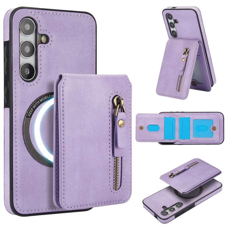 Custodia per telefono con cerniera e MagSafe in pelle divisa, For Samsung Galaxy S24 FE 5G, For Samsung Galaxy S24 Ultra 5G, For Samsung Galaxy S24+ 5G