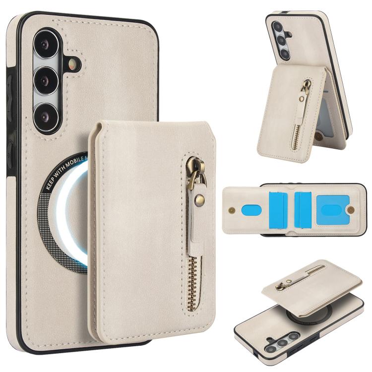 Custodia per telefono con cerniera e MagSafe in pelle divisa, For Samsung Galaxy S24 FE 5G, For Samsung Galaxy S24 Ultra 5G, For Samsung Galaxy S24+ 5G