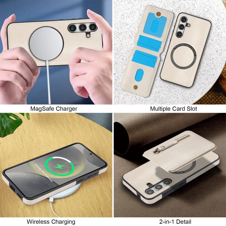 Custodia per telefono con cerniera e MagSafe in pelle divisa, For Samsung Galaxy S24 FE 5G, For Samsung Galaxy S24 Ultra 5G, For Samsung Galaxy S24+ 5G