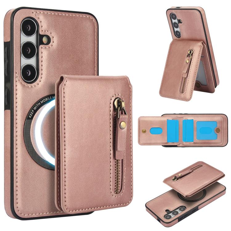 Custodia per telefono con cerniera e MagSafe in pelle divisa, For Samsung Galaxy S24 FE 5G, For Samsung Galaxy S24 Ultra 5G, For Samsung Galaxy S24+ 5G