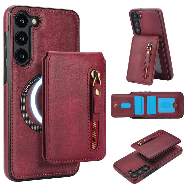 Custodia per telefono con cerniera e MagSafe in pelle divisa, For Samsung Galaxy S23+ 5G, For Samsung Galaxy S23 5G, For Samsung Galaxy S22 Ultra 5G