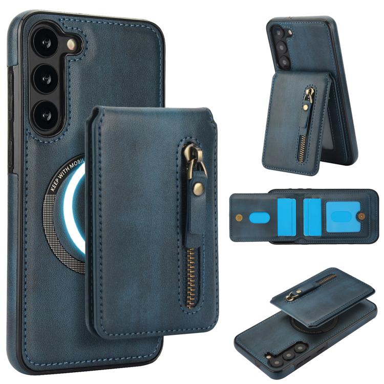 Custodia per telefono con cerniera e MagSafe in pelle divisa, For Samsung Galaxy S23+ 5G, For Samsung Galaxy S23 5G, For Samsung Galaxy S22 Ultra 5G