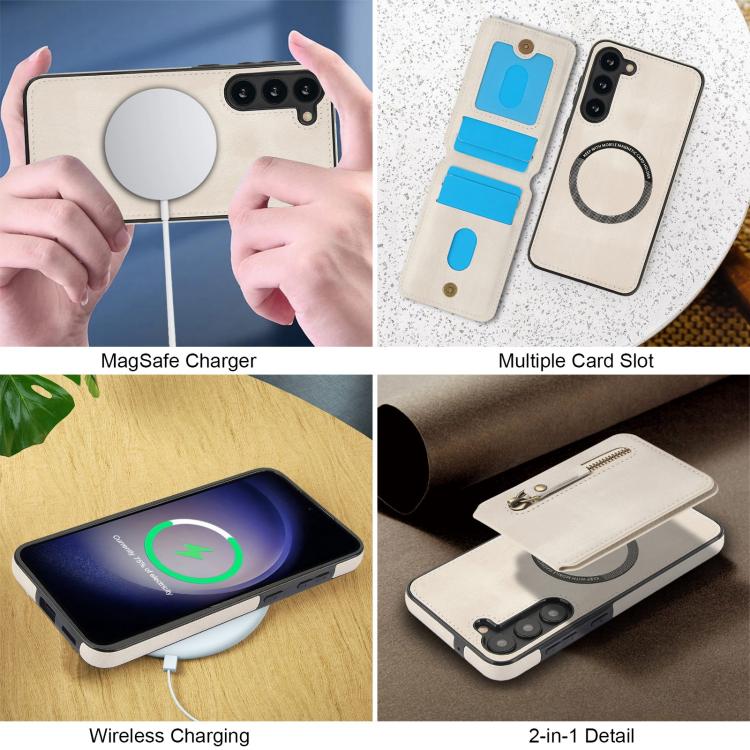 Custodia per telefono con cerniera e MagSafe in pelle divisa, For Samsung Galaxy S23+ 5G, For Samsung Galaxy S23 5G, For Samsung Galaxy S22 Ultra 5G