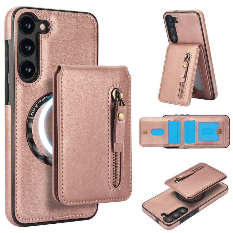 Custodia per telefono con cerniera e MagSafe in pelle divisa, For Samsung Galaxy S23+ 5G, For Samsung Galaxy S23 5G, For Samsung Galaxy S22 Ultra 5G
