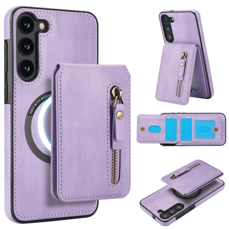 Custodia per telefono con cerniera e MagSafe in pelle divisa, For Samsung Galaxy S23+ 5G, For Samsung Galaxy S23 5G, For Samsung Galaxy S22 Ultra 5G