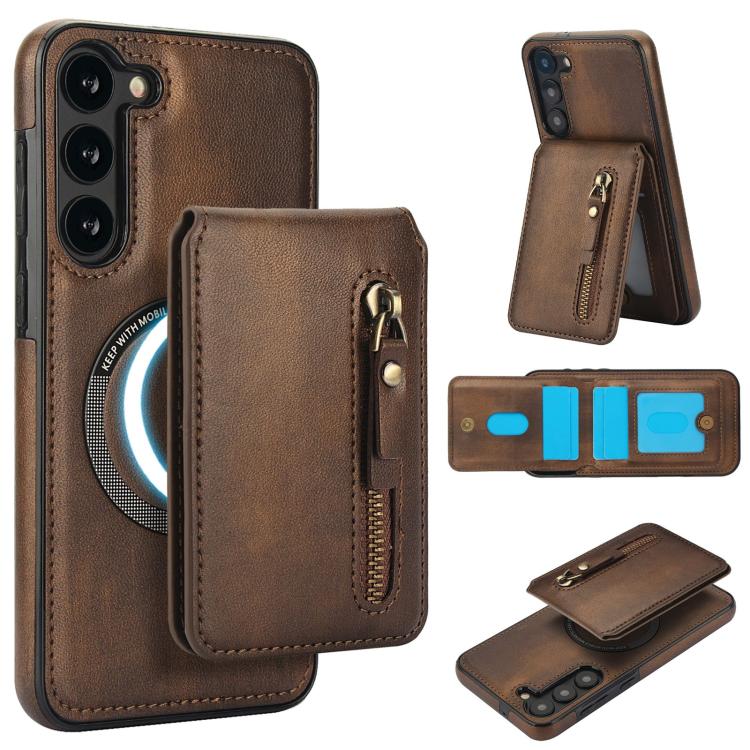 Custodia per telefono con cerniera e MagSafe in pelle divisa, For Samsung Galaxy S23+ 5G, For Samsung Galaxy S23 5G, For Samsung Galaxy S22 Ultra 5G