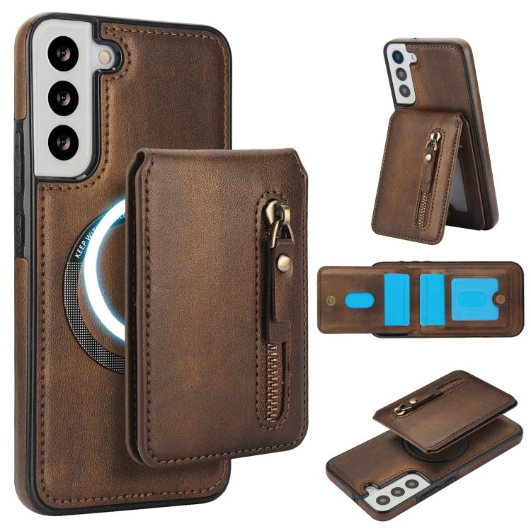 Custodia per telefono con cerniera e MagSafe in pelle divisa, For Samsung Galaxy S22+ 5G, For Samsung Galaxy S22 5G, For Samsung Galaxy S21 FE 5G