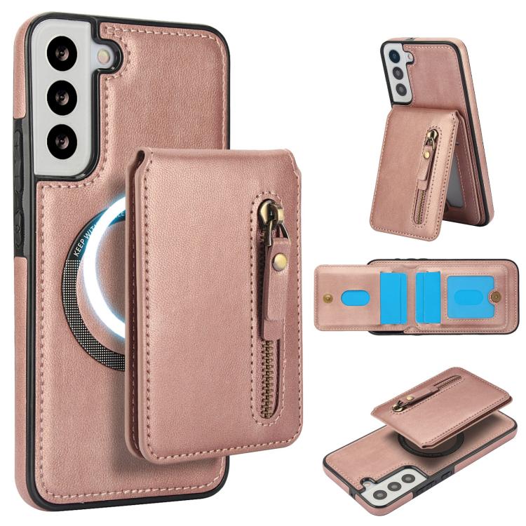 Custodia per telefono con cerniera e MagSafe in pelle divisa, For Samsung Galaxy S22+ 5G, For Samsung Galaxy S22 5G, For Samsung Galaxy S21 FE 5G