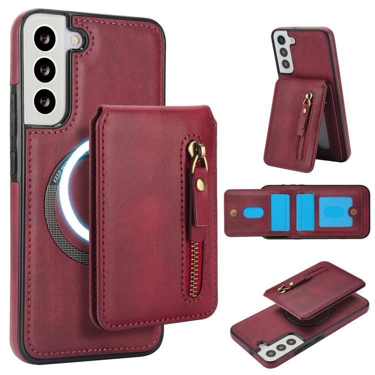 Custodia per telefono con cerniera e MagSafe in pelle divisa, For Samsung Galaxy S22+ 5G, For Samsung Galaxy S22 5G, For Samsung Galaxy S21 FE 5G