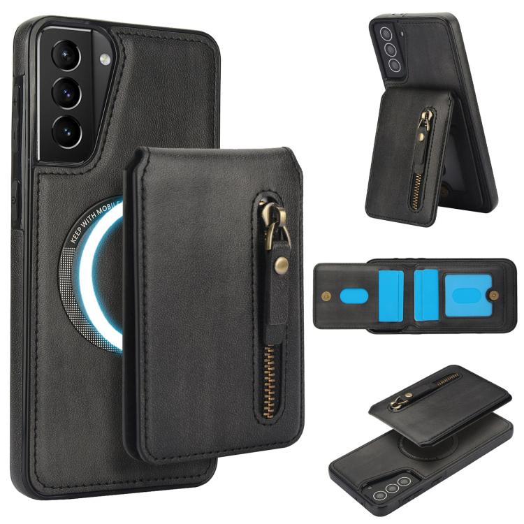Custodia per telefono con cerniera e MagSafe in pelle divisa, For Samsung Galaxy S21 5G, For Samsung Galaxy S21+ 5G, For Samsung Galaxy S21 Ultra 5G