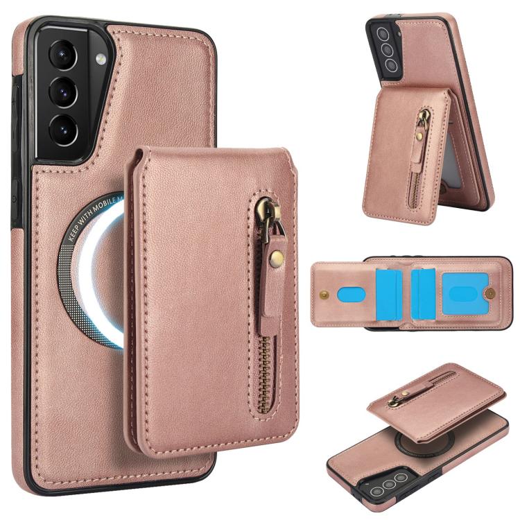 Custodia per telefono con cerniera e MagSafe in pelle divisa, For Samsung Galaxy S21 5G, For Samsung Galaxy S21+ 5G, For Samsung Galaxy S21 Ultra 5G