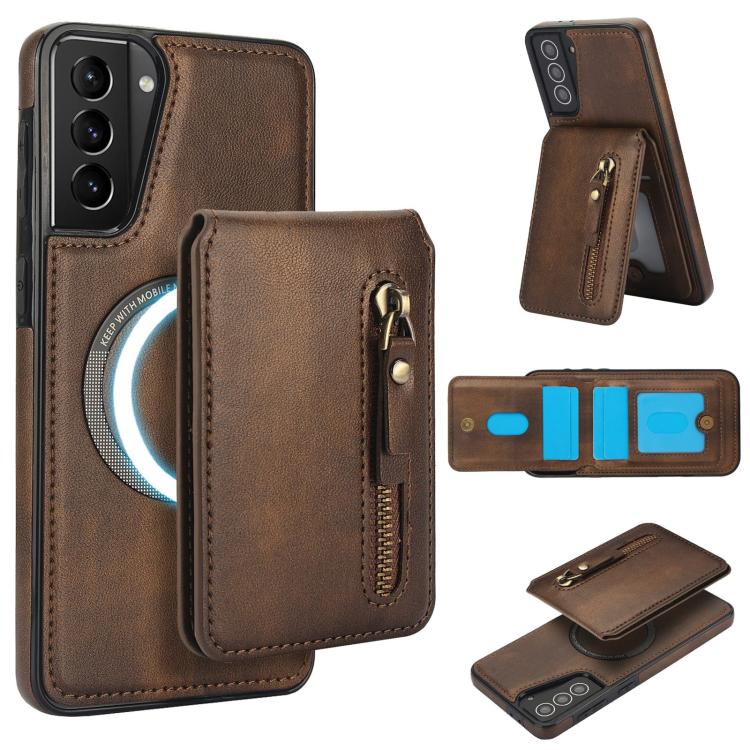 Custodia per telefono con cerniera e MagSafe in pelle divisa, For Samsung Galaxy S21 5G, For Samsung Galaxy S21+ 5G, For Samsung Galaxy S21 Ultra 5G