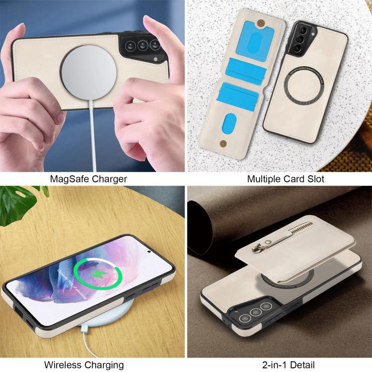 Custodia per telefono con cerniera e MagSafe in pelle divisa, For Samsung Galaxy S21 5G, For Samsung Galaxy S21+ 5G, For Samsung Galaxy S21 Ultra 5G
