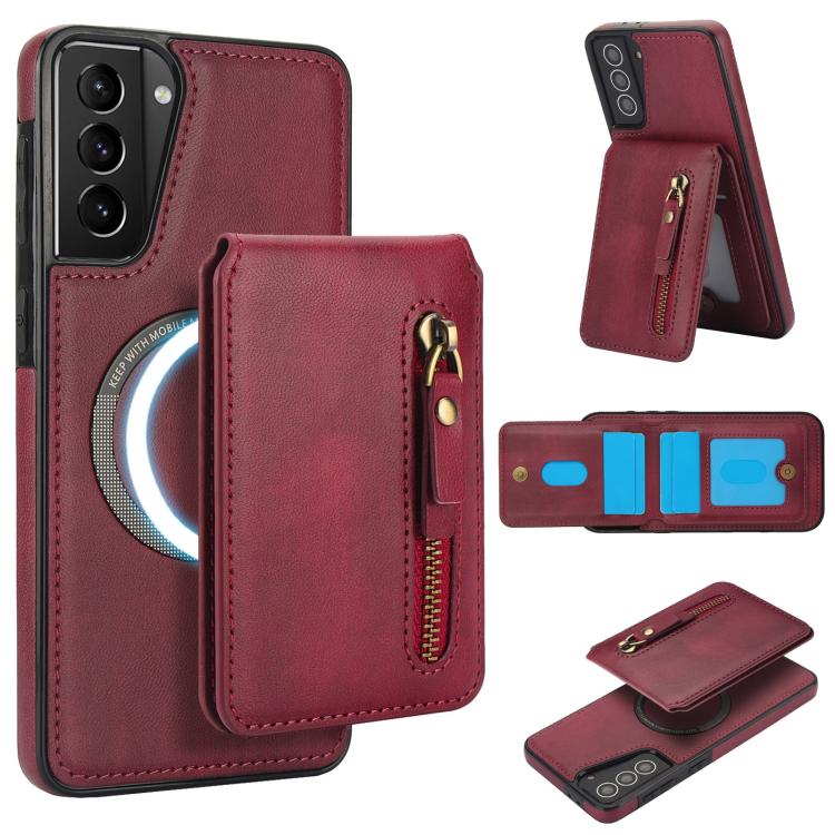 Custodia per telefono con cerniera e MagSafe in pelle divisa, For Samsung Galaxy S21 5G, For Samsung Galaxy S21+ 5G, For Samsung Galaxy S21 Ultra 5G