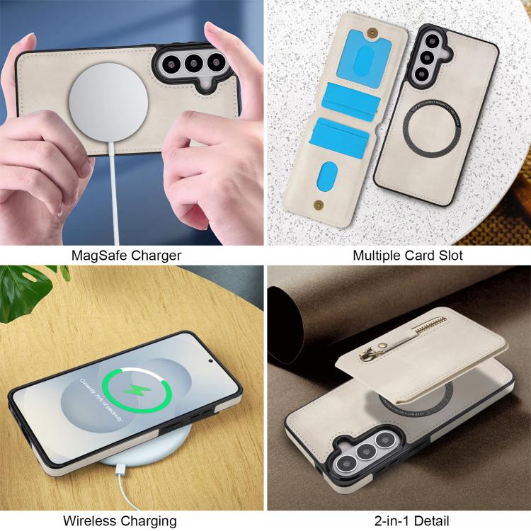 Custodia per telefono con cerniera e MagSafe in pelle divisa, For Samsung Galaxy S26+ 5G, For Samsung Galaxy S26 Ultra 5G, For Samsung Galaxy S26 5G