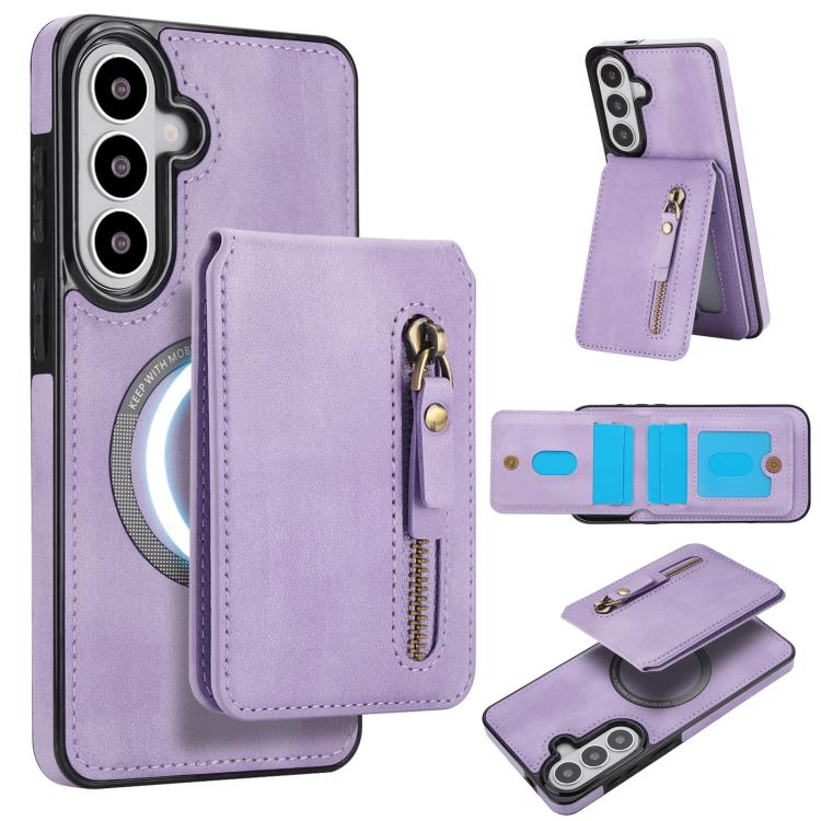 Custodia per telefono con cerniera e MagSafe in pelle divisa, For Samsung Galaxy S26+ 5G, For Samsung Galaxy S26 Ultra 5G, For Samsung Galaxy S26 5G