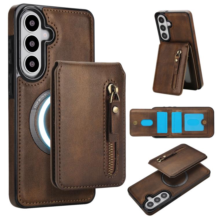 Custodia per telefono con cerniera e MagSafe in pelle divisa, For Samsung Galaxy S26+ 5G, For Samsung Galaxy S26 Ultra 5G, For Samsung Galaxy S26 5G