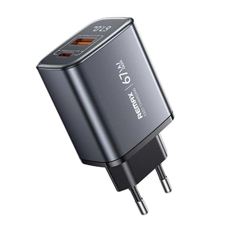 Caricabatterie rapido REMAX U2-AC 67W USB e Type-C GaN con display digitale, EU Plug, UK Plug