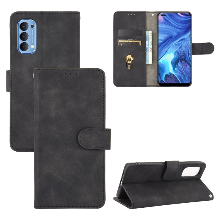 Tinta unita Skin Feel Fibbia magnetica Flip orizzontale Custodia in pelle PU con struttura in vitello con supporto e slot per schede e portafoglio, For OPPO Reno4 5G