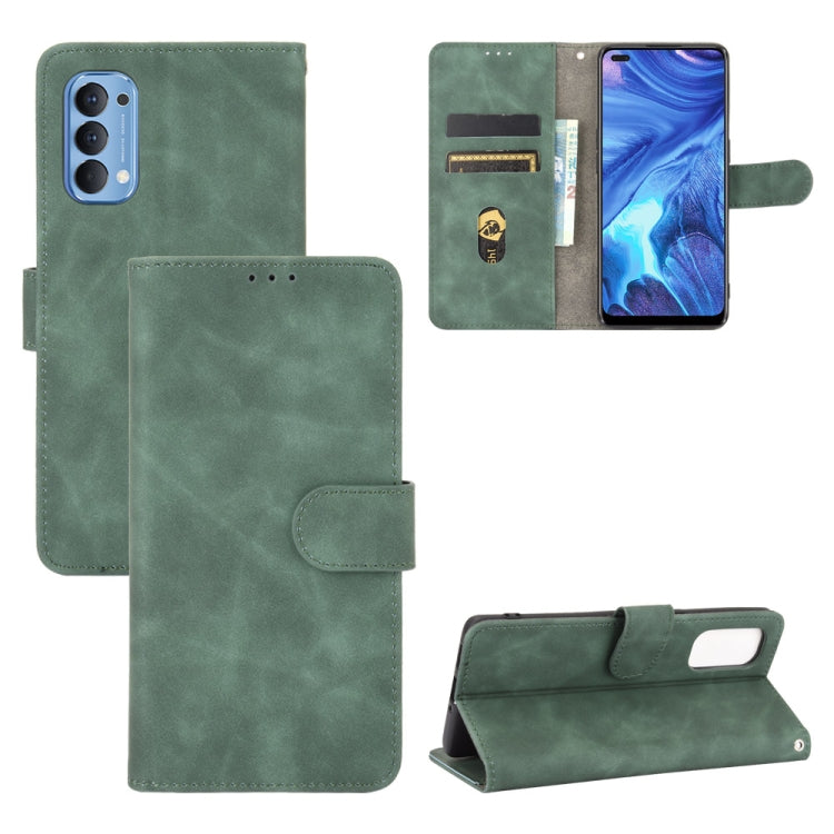 Tinta unita Skin Feel Fibbia magnetica Flip orizzontale Custodia in pelle PU con struttura in vitello con supporto e slot per schede e portafoglio, For OPPO Reno4 5G