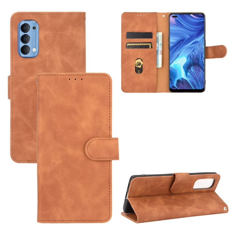 Tinta unita Skin Feel Fibbia magnetica Flip orizzontale Custodia in pelle PU con struttura in vitello con supporto e slot per schede e portafoglio, For OPPO Reno4 5G