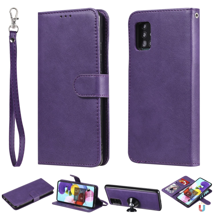 Custodia in pelle PU staccabile 2 in 1 tinta unita con slot per schede e supporto magnetico e cornice per foto, portafoglio e cinturino, For Samsung Galaxy A51 5G, For Samsung Galaxy A71 5G, For Samsung Galaxy A81 / Note 10 Lite                        ...