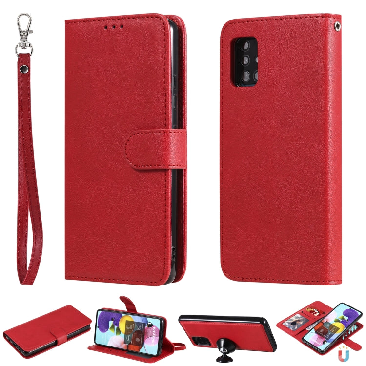 Custodia in pelle PU staccabile 2 in 1 tinta unita con slot per schede e supporto magnetico e cornice per foto, portafoglio e cinturino, For Samsung Galaxy A51 5G, For Samsung Galaxy A71 5G, For Samsung Galaxy A81 / Note 10 Lite                        ...