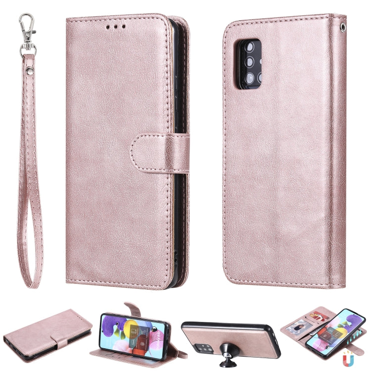 Custodia in pelle PU staccabile 2 in 1 tinta unita con slot per schede e supporto magnetico e cornice per foto, portafoglio e cinturino, For Samsung Galaxy A51 5G, For Samsung Galaxy A71 5G, For Samsung Galaxy A81 / Note 10 Lite                        ...