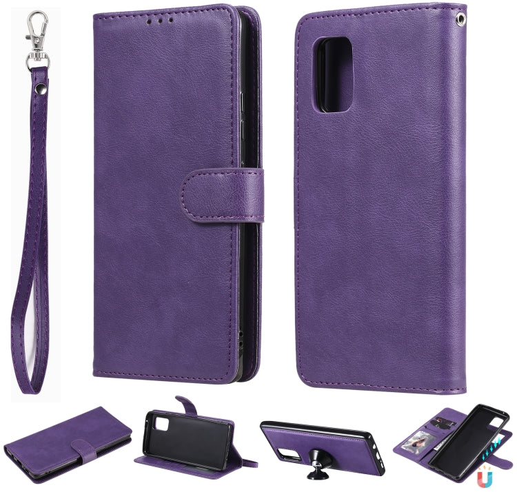Custodia in pelle PU staccabile 2 in 1 tinta unita con slot per schede e supporto magnetico e cornice per foto, portafoglio e cinturino, For Samsung Galaxy A51 5G, For Samsung Galaxy A71 5G, For Samsung Galaxy A81 / Note 10 Lite                        ...