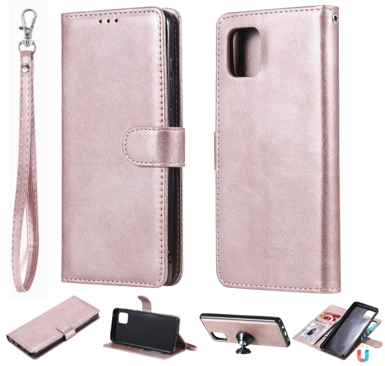 Custodia in pelle PU staccabile 2 in 1 tinta unita con slot per schede e supporto magnetico e cornice per foto, portafoglio e cinturino, For Samsung Galaxy A51 5G, For Samsung Galaxy A71 5G, For Samsung Galaxy A81 / Note 10 Lite                        ...