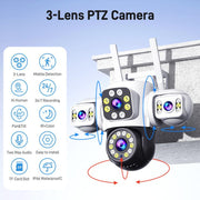 Telecamera WiFi wireless impermeabile IP66 con 3 lenti, panorama a 360 gradi HD da 2 MP, 15 Days Memory Card, 30 Days Memory Card