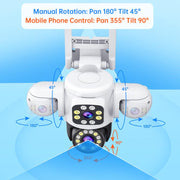 Telecamera WiFi wireless impermeabile IP66 con 3 lenti, panorama a 360 gradi HD da 2 MP, 15 Days Memory Card, 30 Days Memory Card