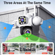 Telecamera WiFi wireless impermeabile IP66 con 3 lenti, panorama a 360 gradi HD da 2 MP, 15 Days Memory Card, 30 Days Memory Card