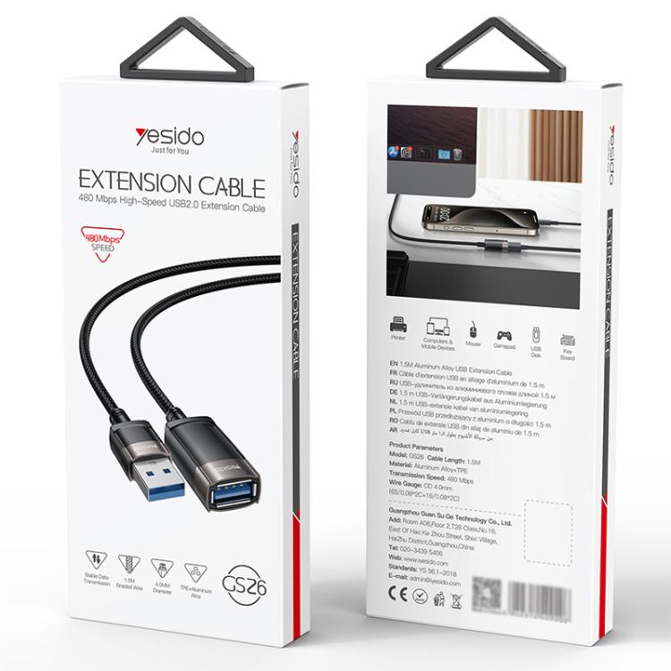 Cavo di prolunga USB2.0 ad alta velocità Yesido GS26 480Mbps, lunghezza: 1,5 m, GS26