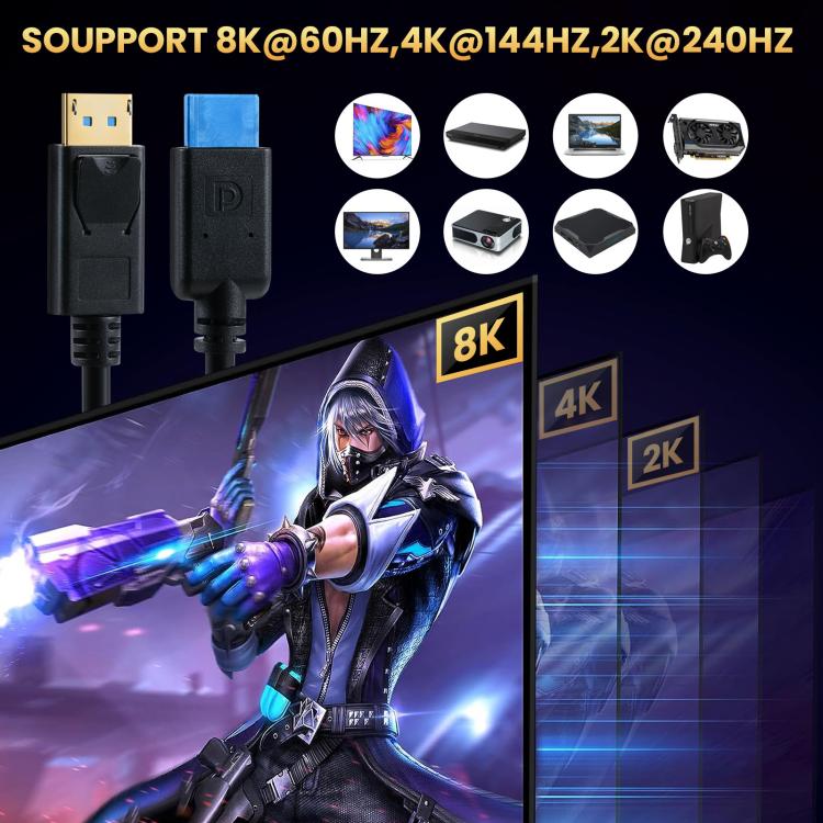 Cavo di collegamento DisplayPort 8K DP1.4 maschio-maschio per test di dispositivi, 0.3m, 1m