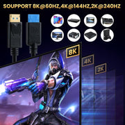 Cavo di collegamento DisplayPort 8K DP1.4 maschio-maschio per test di dispositivi, 0.3m, 1m
